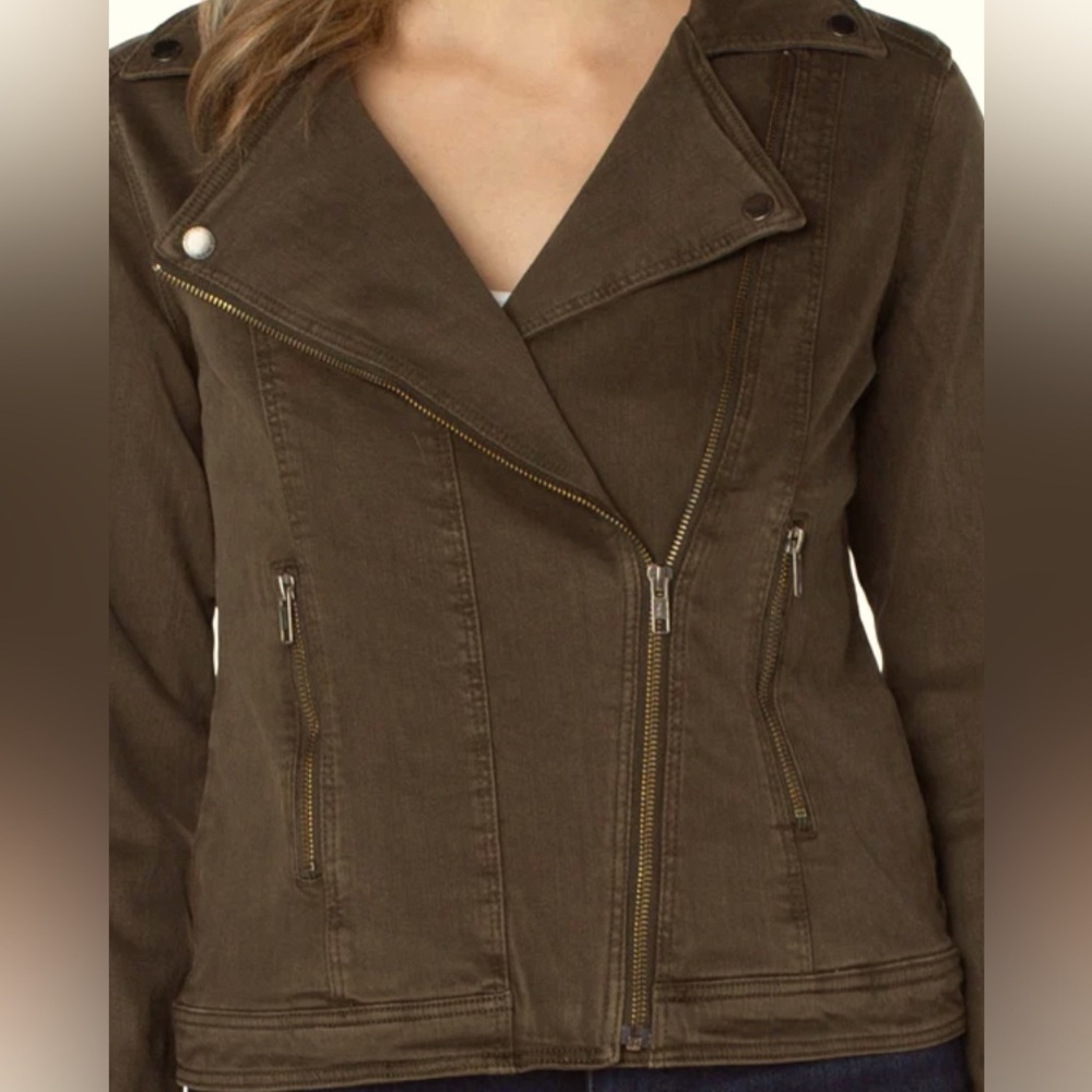 Liverpool Olive Green Denim Moto Jacket Size XL